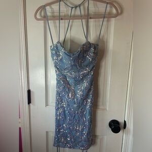 Blue Sequence Mini Open back Spaghetti strap Windsor Homecoming dress